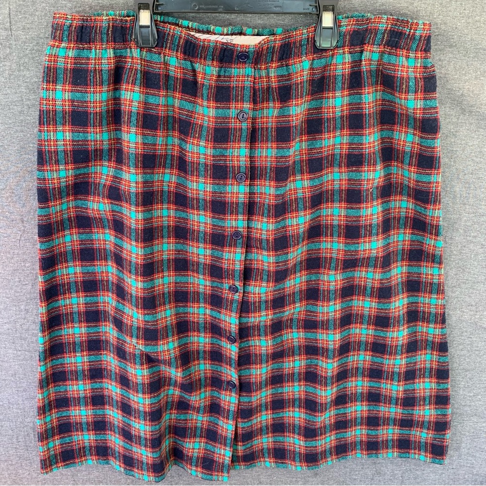 Vintage Plaid Skirt 70s 80s Wool Blend Tara Two